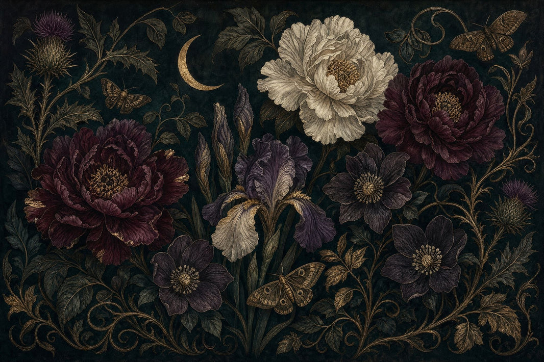 Dark Floral Wallpaper Botanical Moody Removable Wall Decor pattern artwork