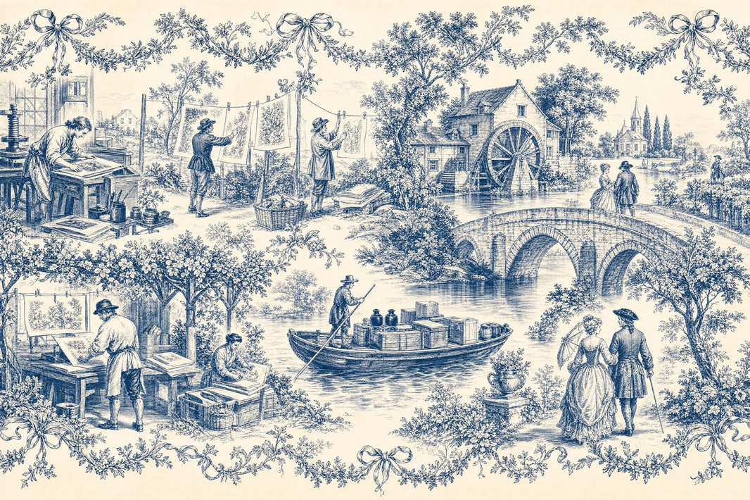 Toile Wallpaper Blue And Cream Pastoral Landscape Wall Mural pattern artwork