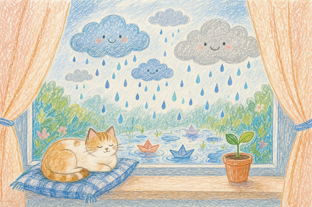Rainy Day Wallpaper Smiling Clouds Paper Boats Removable Wall Decor pattern artwork