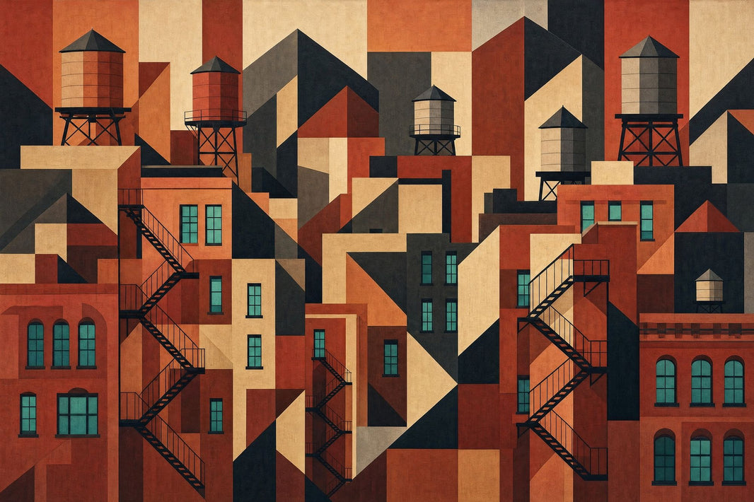 Geometric Cityscape Wallpaper Industrial Rooftops Art Deco Modern Removable Wall Decor pattern artwork
