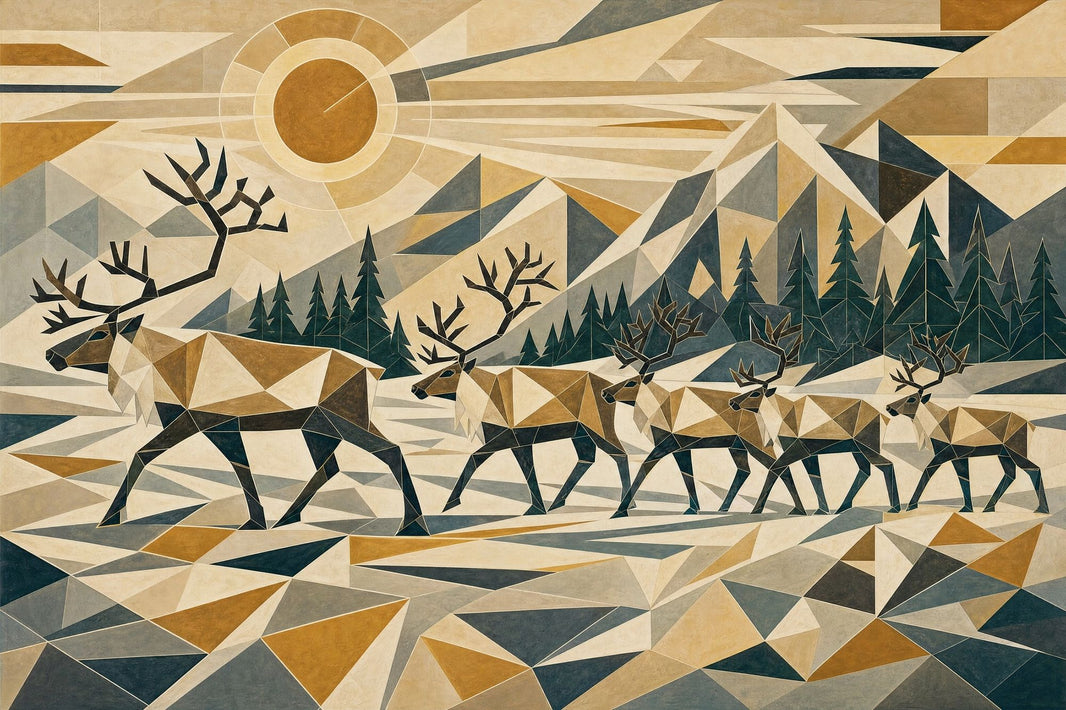 Geometric Landscape Wallpaper Low Poly Removable Deer Herd Wall Decor pattern artwork