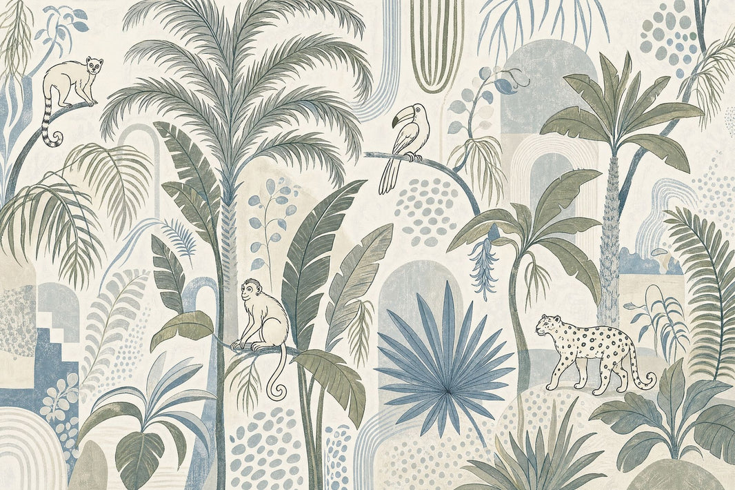 Tropical Jungle Wallpaper Palm Trees Banana Leaves Removable Wall Decor pattern artwork