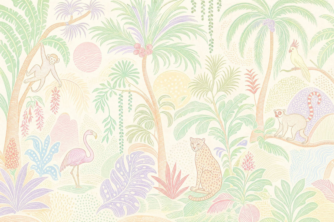 Tropical Jungle Wallpaper Pastel Removable Palm Trees Wall Decor pattern artwork