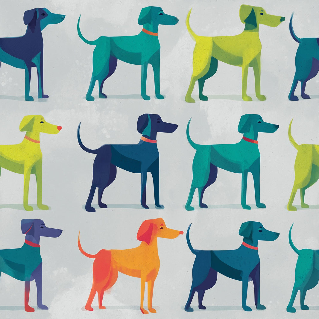 Playful Dogs Wallpaper Animal Print Geometric Illustration Decorative Mural pattern artwork