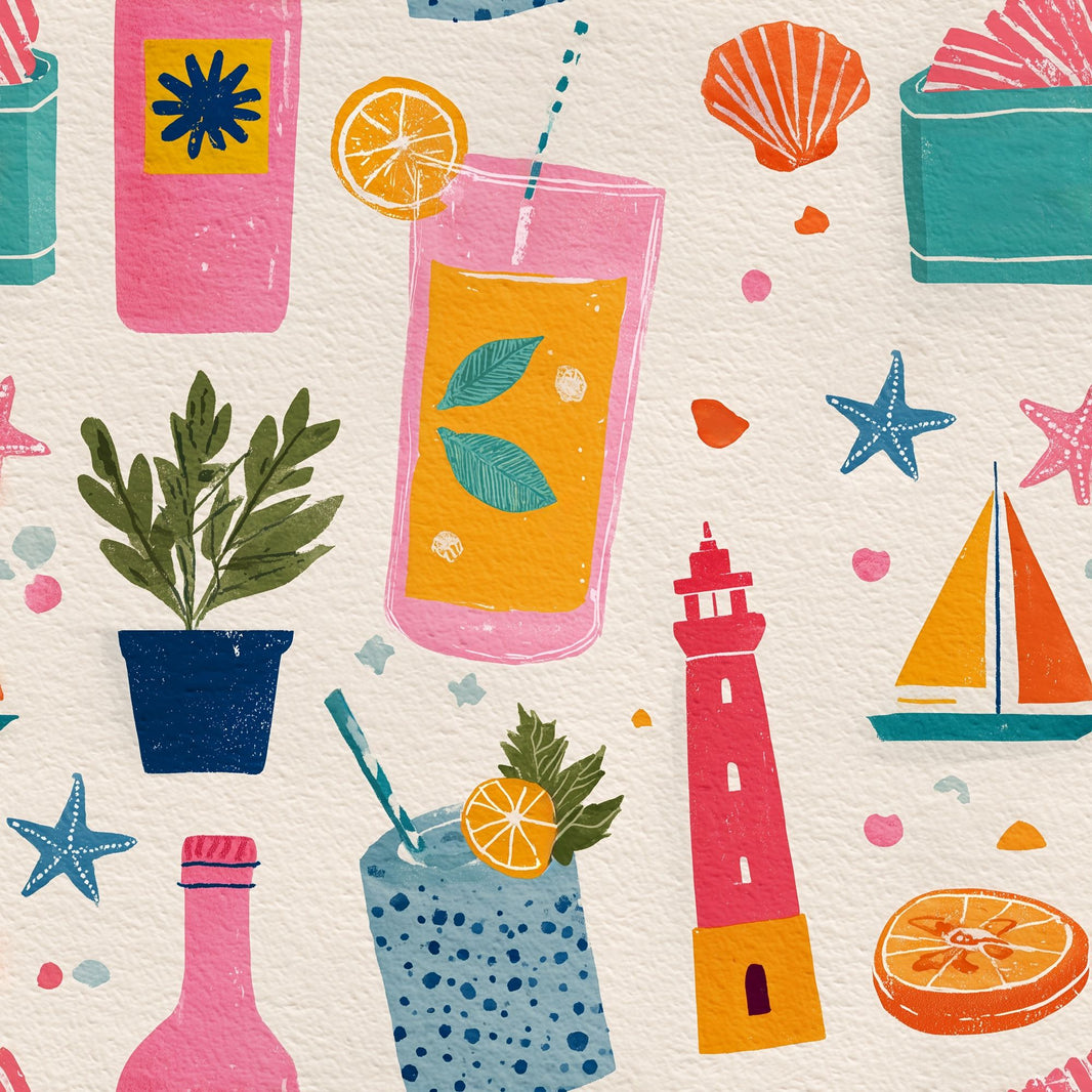 Coastal Wallpaper Summer Cocktails Citrus Decorative Mural pattern artwork