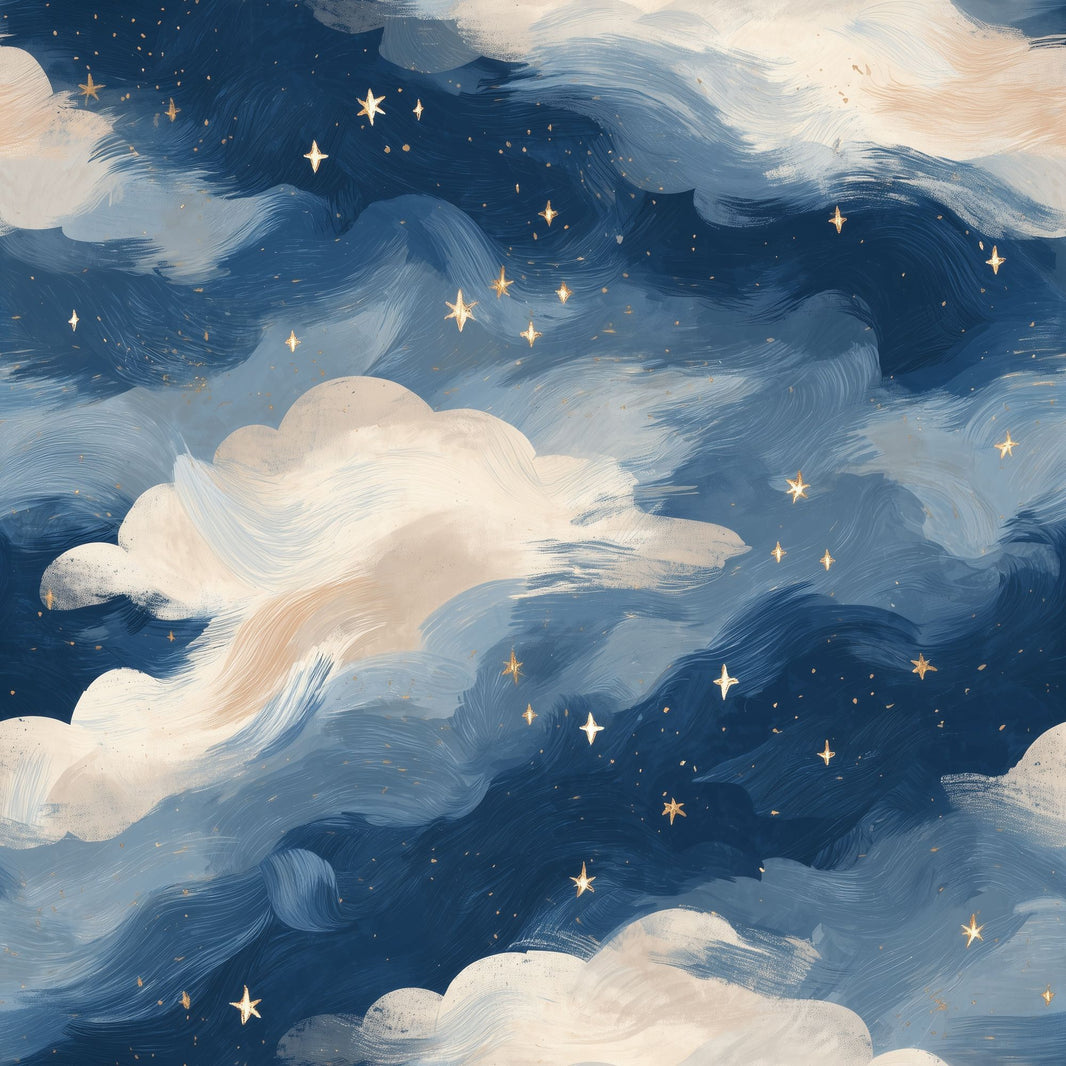 Navy Night Sky Wallpaper Gold Stars Dreamy Removable Wall Decor pattern artwork