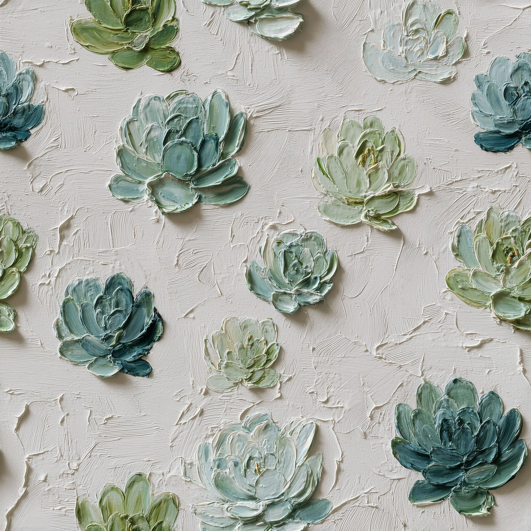 Succulent Wallpaper Botanical Impasto Texture Decorative Mural pattern artwork
