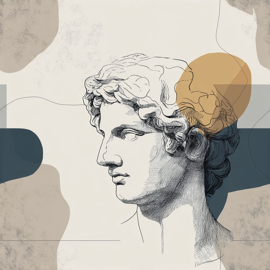 Classical Bust Wallpaper Greco Roman Statue Removable Abstract Shapes Wall Double Roll pattern artwork