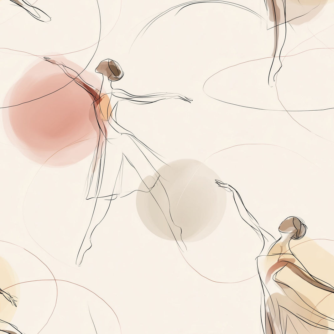 Line Art Wallpaper Dancers Cream Background Removable Wall Decor pattern artwork