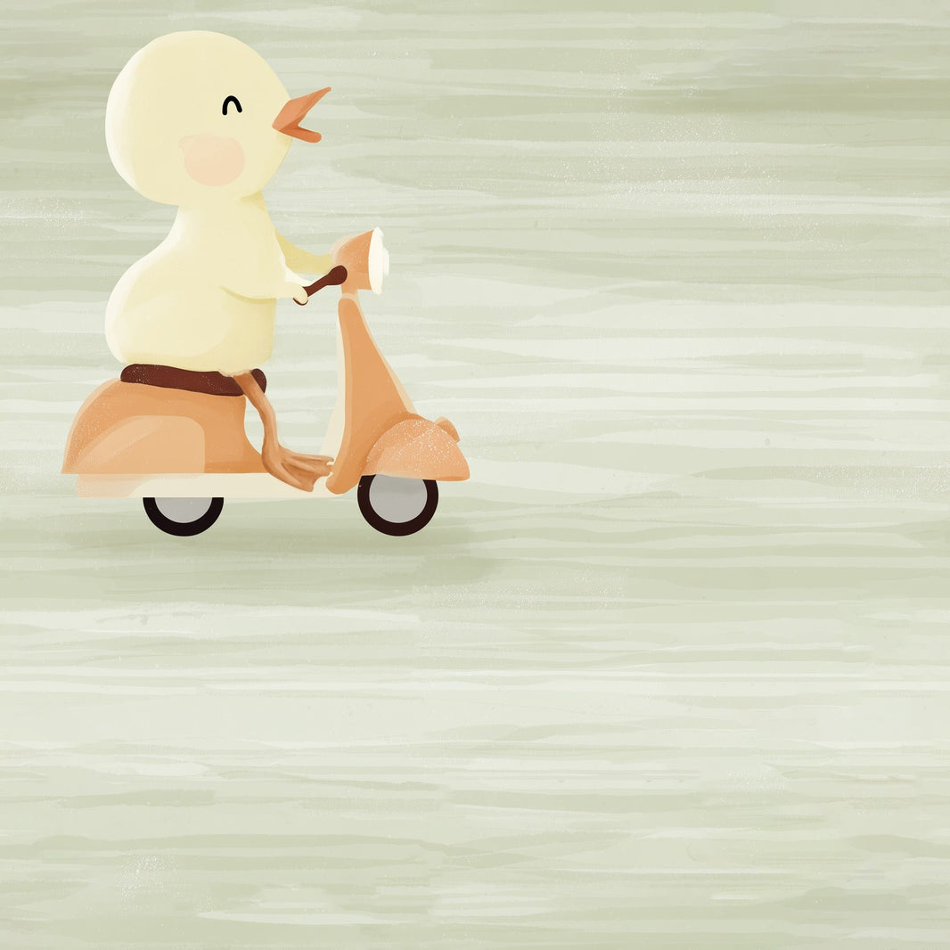 Cute Duck Wallpaper Scooter Removable Kids Illustration Wall Double Roll pattern artwork
