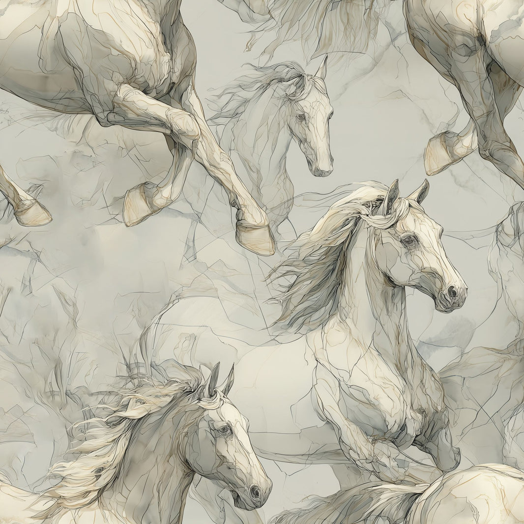 Horse Wallpaper Equine Removable Line Art Wall Double Roll pattern artwork