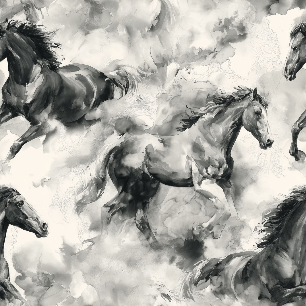 Galloping Wallpaper Watercolor Wash Ink Sketch Decorative Mural pattern artwork