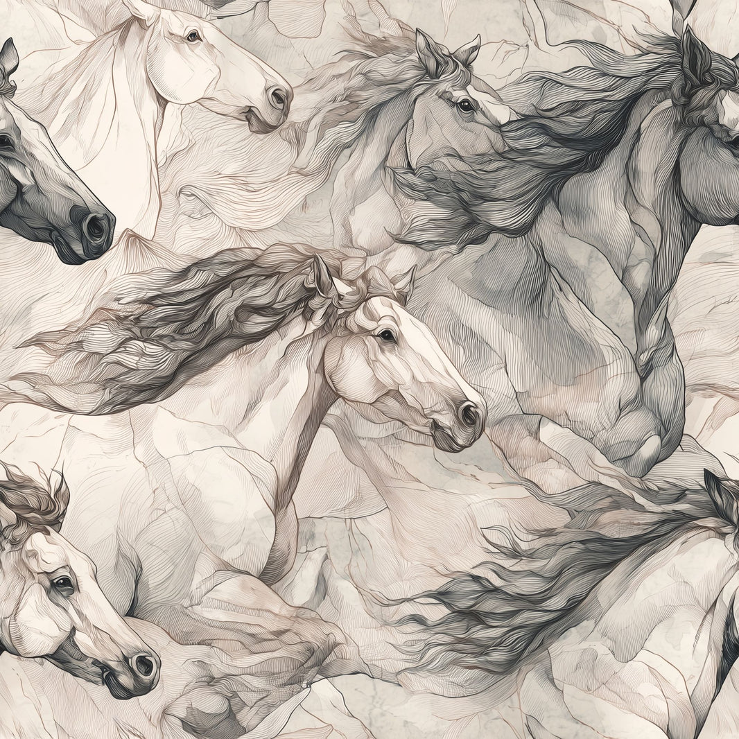 Equestrian Wallpaper Line Art Monochrome Removable Wall Decor pattern artwork