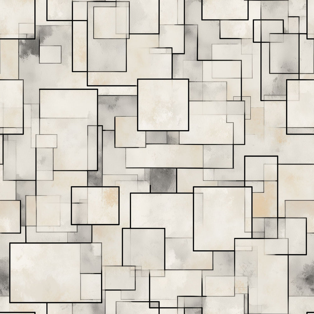 Abstract Geometric Wallpaper Overlapping Rectangles Black Outline Decorative Mural pattern artwork