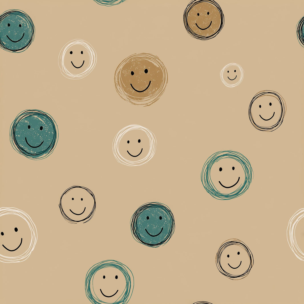 Smiley Faces Wallpaper Abstract Doodle Hand Drawn Circles Removable Wall Decor pattern artwork
