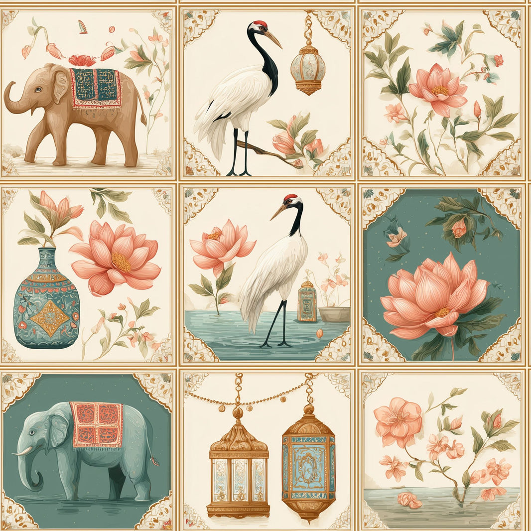Vintage Panels Wallpaper Cream Gold Borders Removable Wall Decor pattern artwork