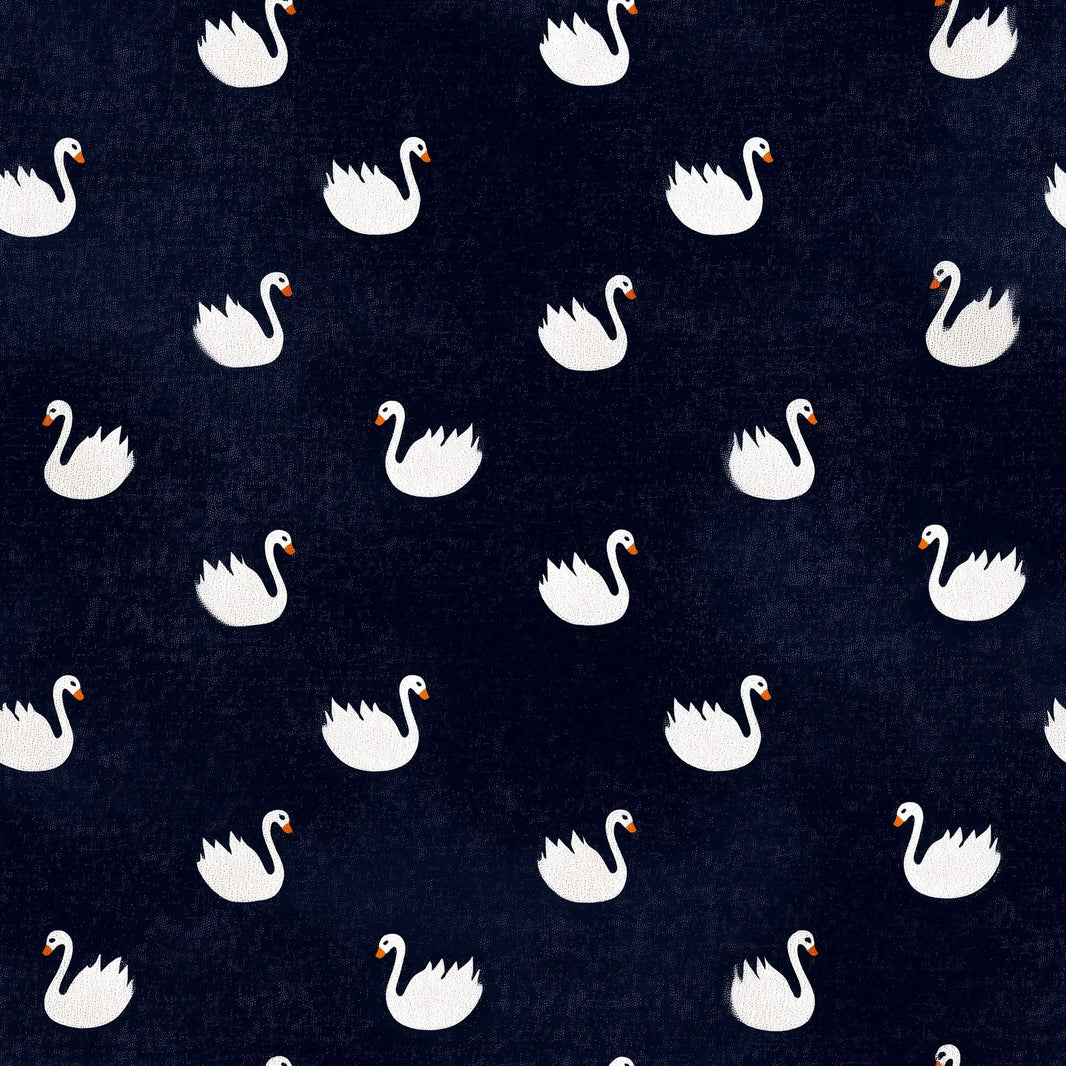 Swan Pattern Wallpaper Dark Navy Whimsical Decorative Mural pattern artwork