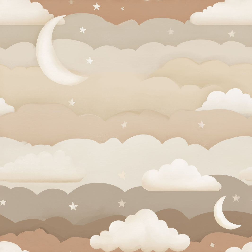 Night Sky Wallpaper Crescent Moon Layered Clouds Removable Wall Decor pattern artwork