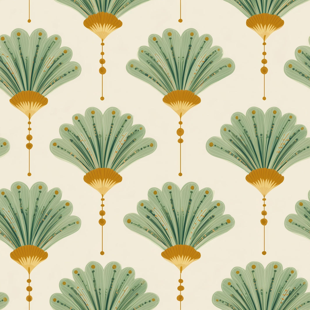Art Deco Wallpaper Fan Motif Removable Ginkgo Leaves Wall Double Roll pattern artwork