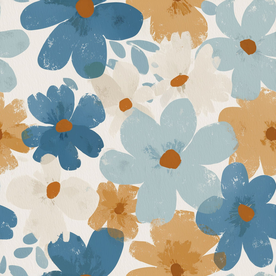 Abstract Floral Wallpaper Oversized Flowers Dusty Blue Removable Wall Decor pattern artwork