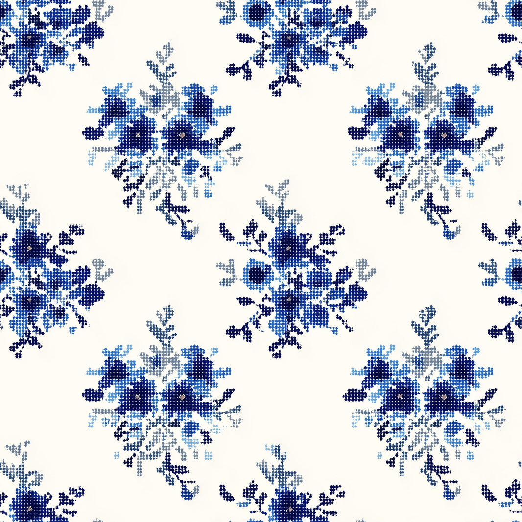 Blue Floral Wallpaper Indigo Removable Mosaic Dots Wall Double Roll pattern artwork