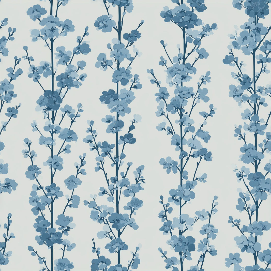 Blue Floral Wallpaper Cherry Blossom Branches Botanical Pattern Decorative Mural pattern artwork