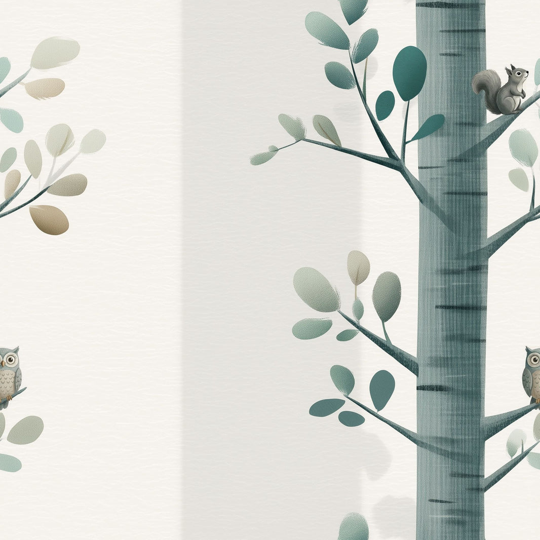 Woodland Wallpaper Tree Branches Removable Squirrel Wall Double Roll pattern artwork