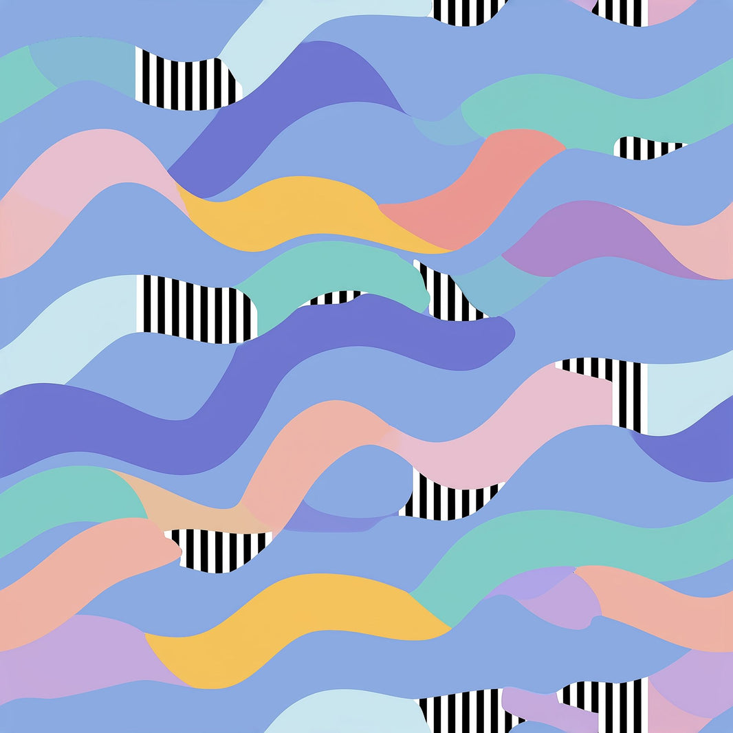 Abstract Waves Wallpaper Wavy Ribbons Pastel Color Blocking Decorative Mural pattern artwork