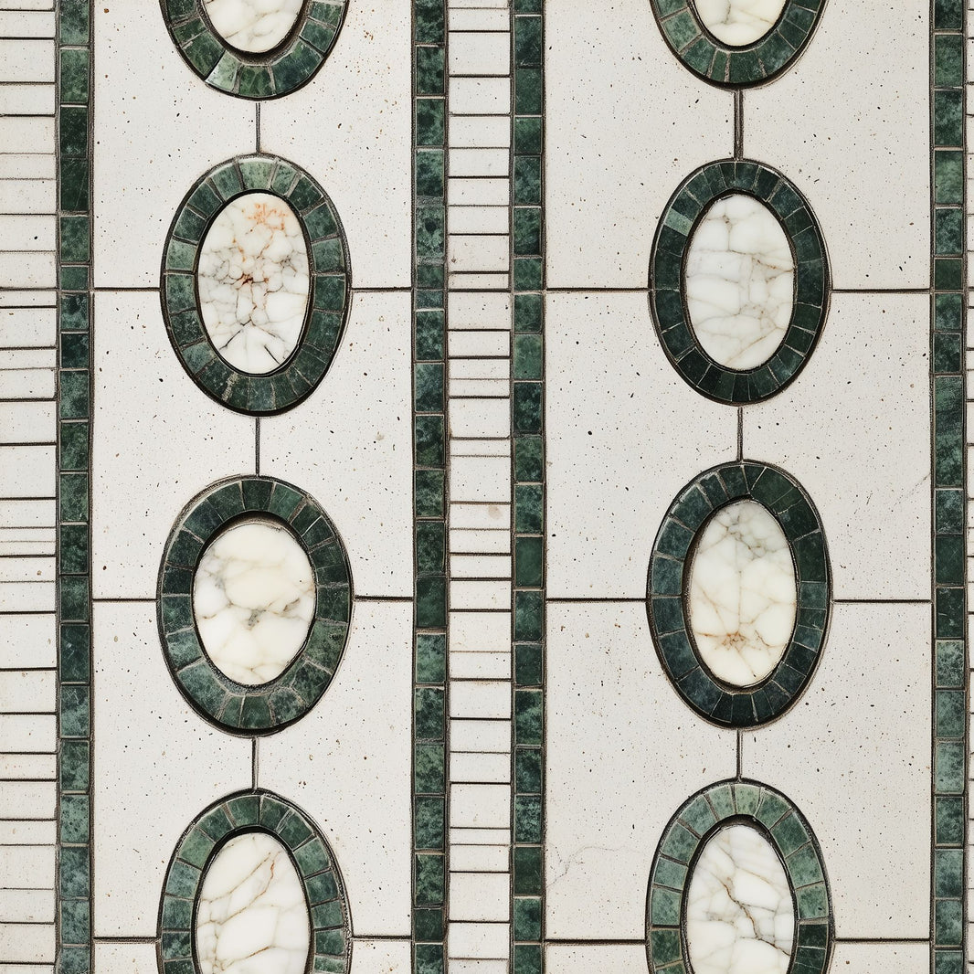 Geometric Mosaic Wallpaper Oval Medallions Art Deco Inspired Decorative Mural pattern artwork