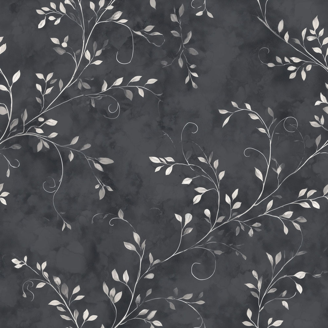 Botanical Vines Wallpaper Charcoal Gray Moody Elegant Decorative Mural pattern artwork