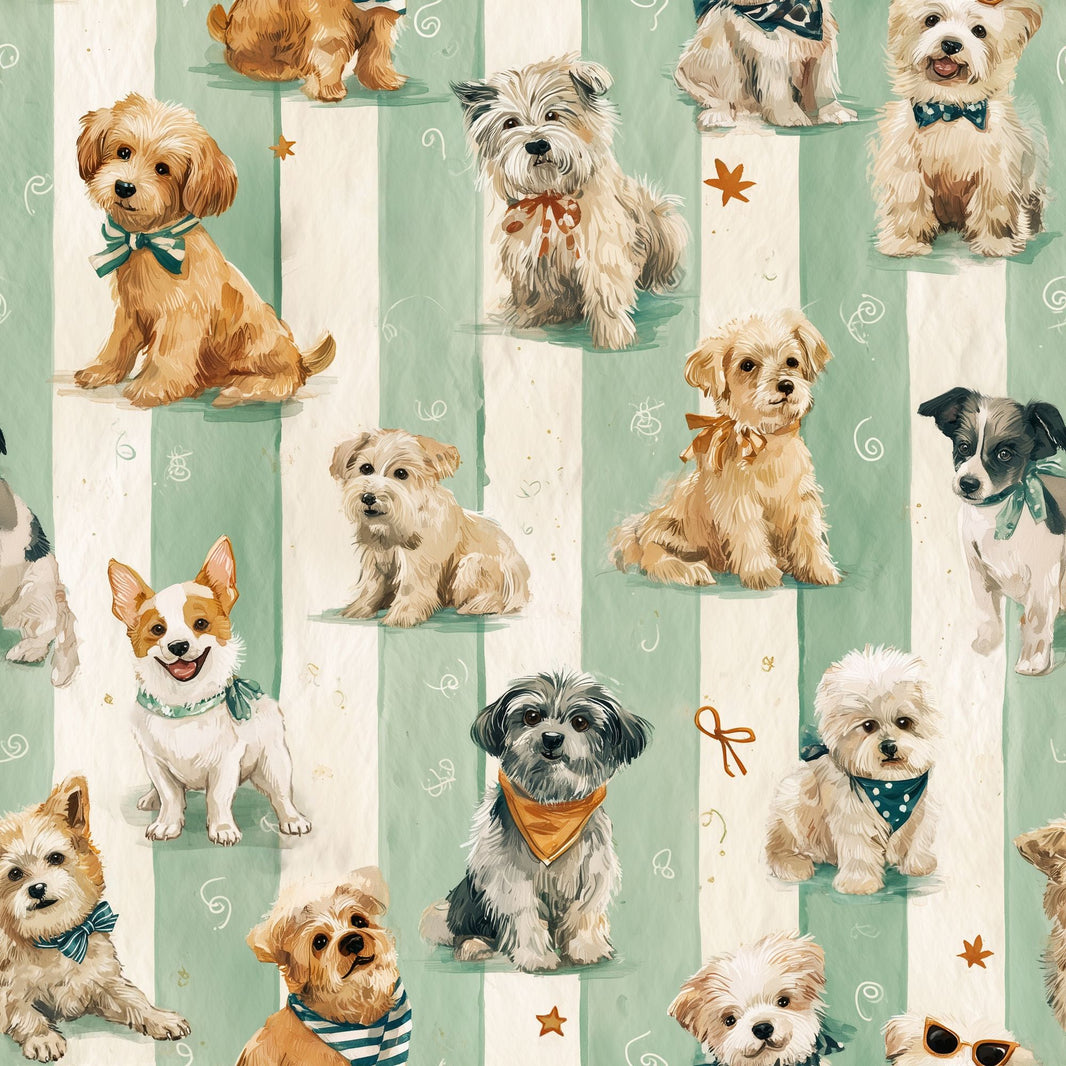 Watercolor Dogs Wallpaper Pet Wallpaper Removable Seafoam Green Stripes Wall Double Roll pattern artwork