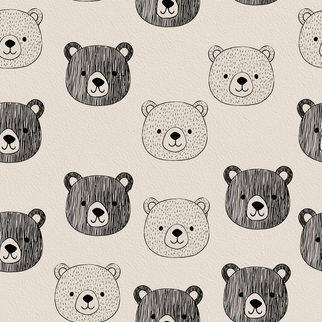 Teddy Bear Faces Wallpaper Nursery Wallpaper Hand Drawn Line Art Decorative Mural pattern artwork