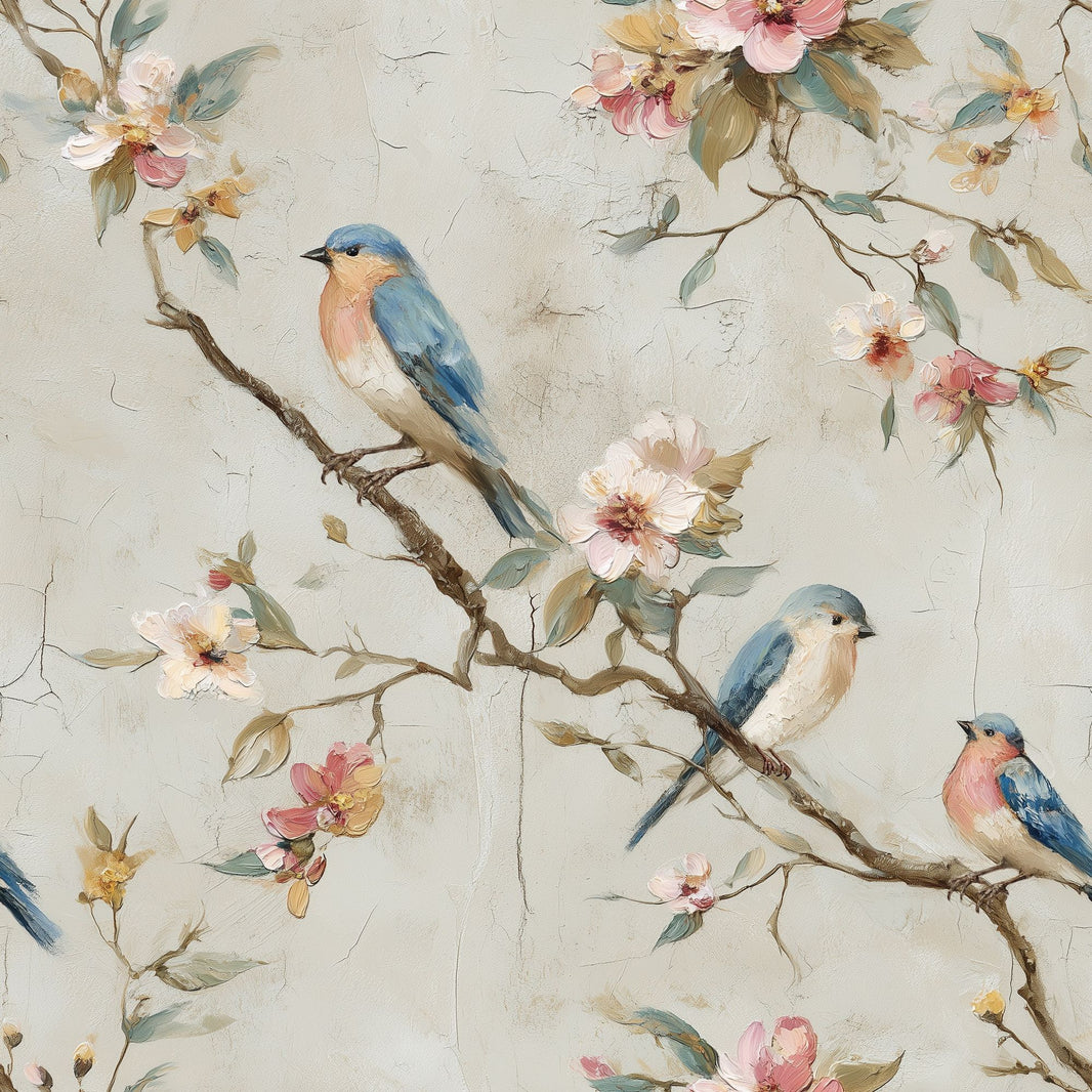 Muted Green Wallpaper Pastel Bird Vintage Removable Wall Decor pattern artwork