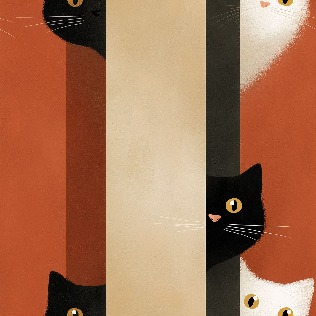 Cat Illustration Wallpaper Striped Background Modern Minimalist Removable Wall Decor pattern artwork