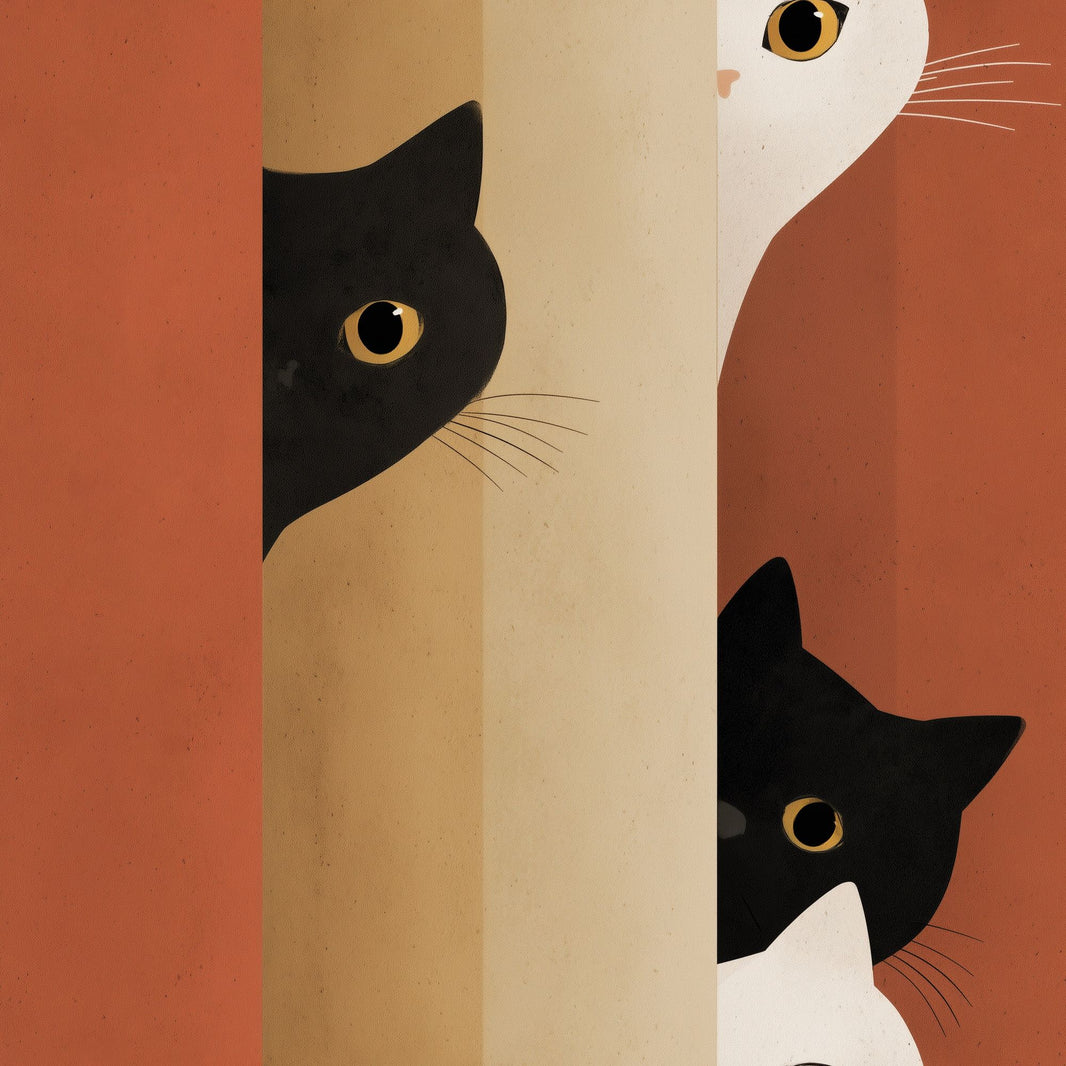 Cats Wallpaper Minimalist Illustration Removable Geometric Blocks Wall Double Roll pattern artwork