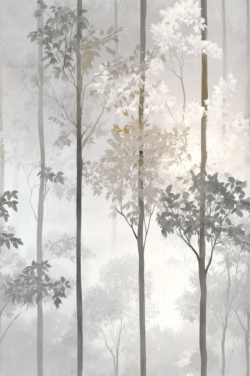 Misty Forest Wallpaper Foggy Woodland Nature Decorative Mural pattern artwork