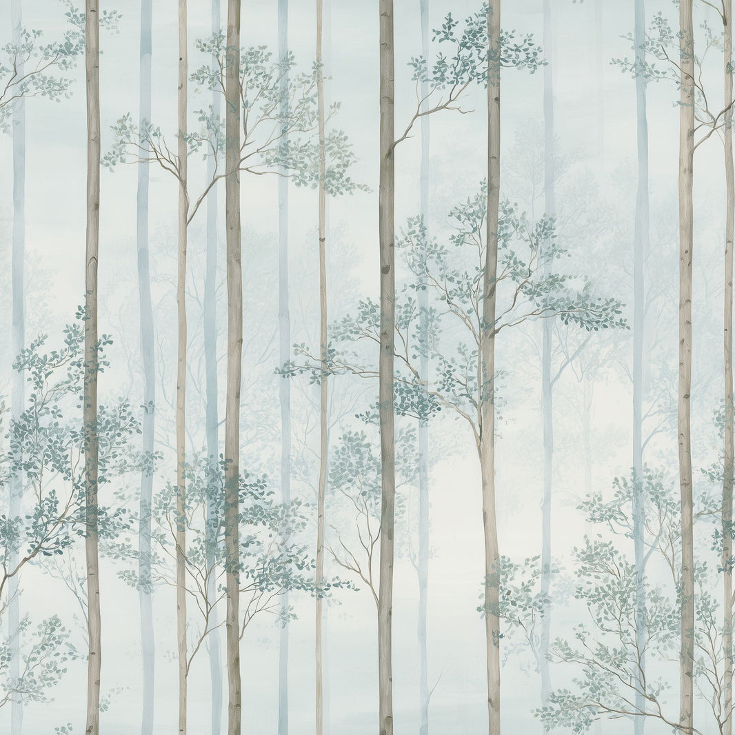 Misty Forest Wallpaper White Background Removable Wall Decor pattern artwork