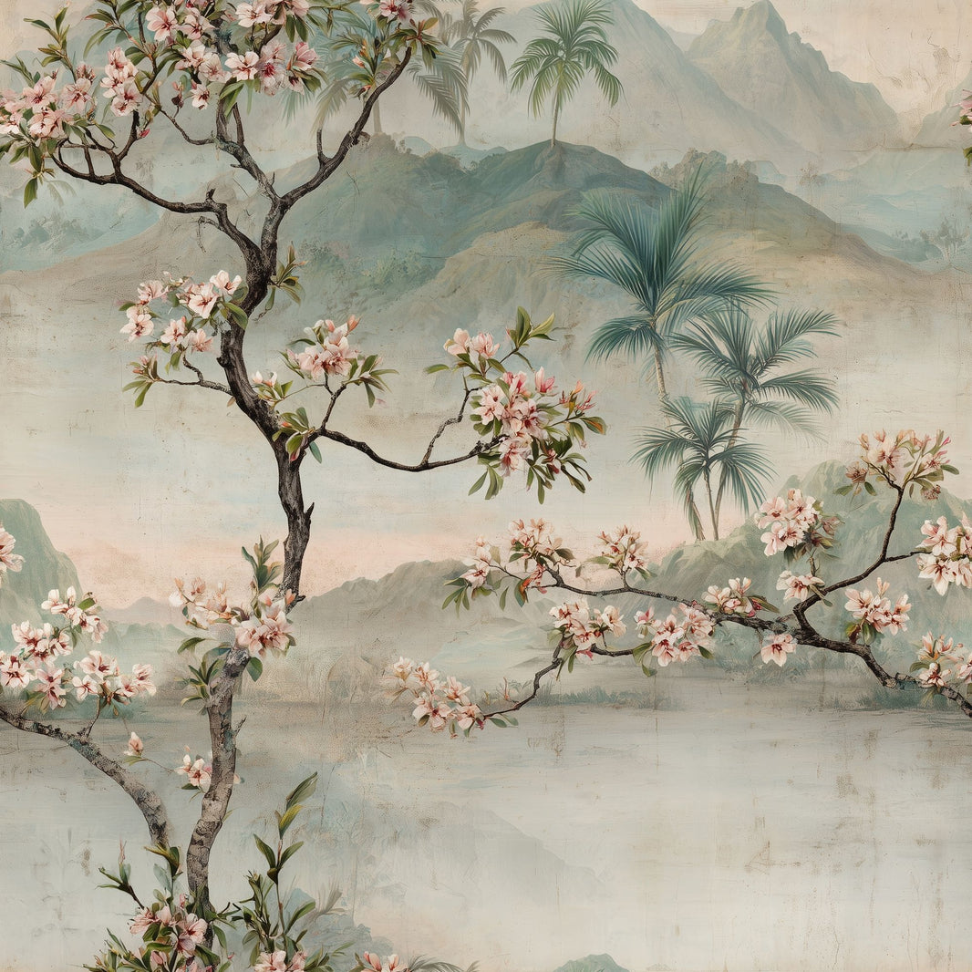 Landscape Mural Wallpaper Floral Branches Cherry Blossom Decorative Mural pattern artwork