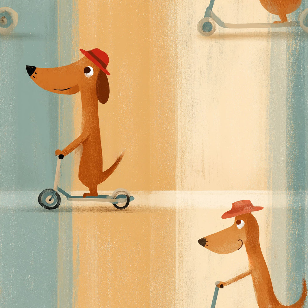 Cartoon Dog Wallpaper Scooter Removable Red Hat Wall Double Roll pattern artwork
