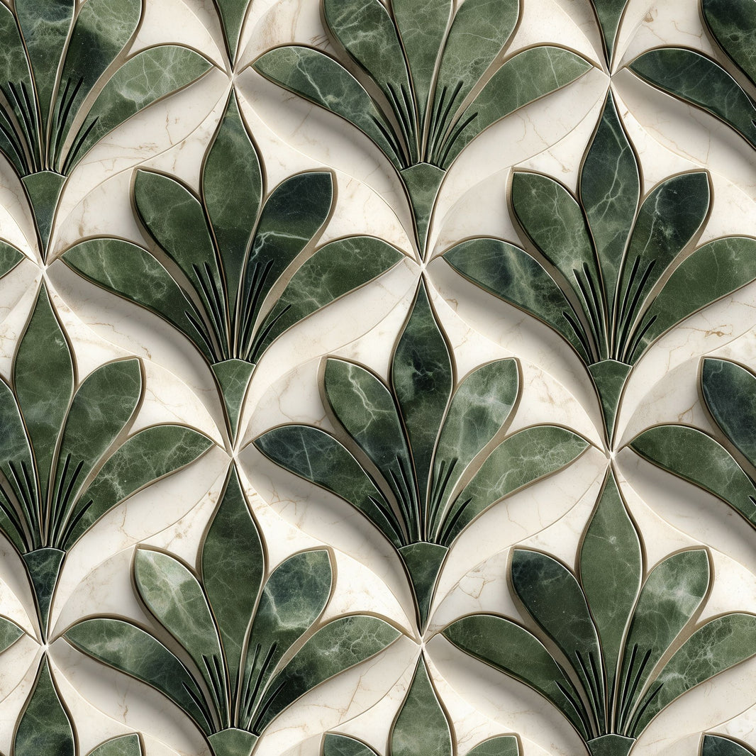 Art Deco Wallpaper Stylized Leaves Marble Texture Decorative Mural pattern artwork