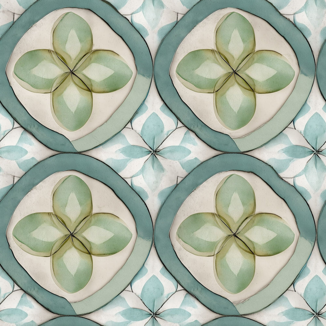 Geometric Floral Wallpaper Tile Pattern Removable Watercolor Wall Double Roll pattern artwork