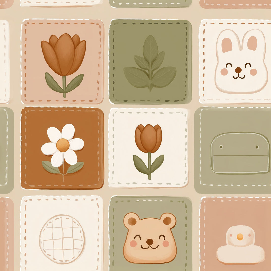 Cute Nursery Wallpaper Patchwork Tiles Removable Botanical Flowers Wall Double Roll pattern artwork