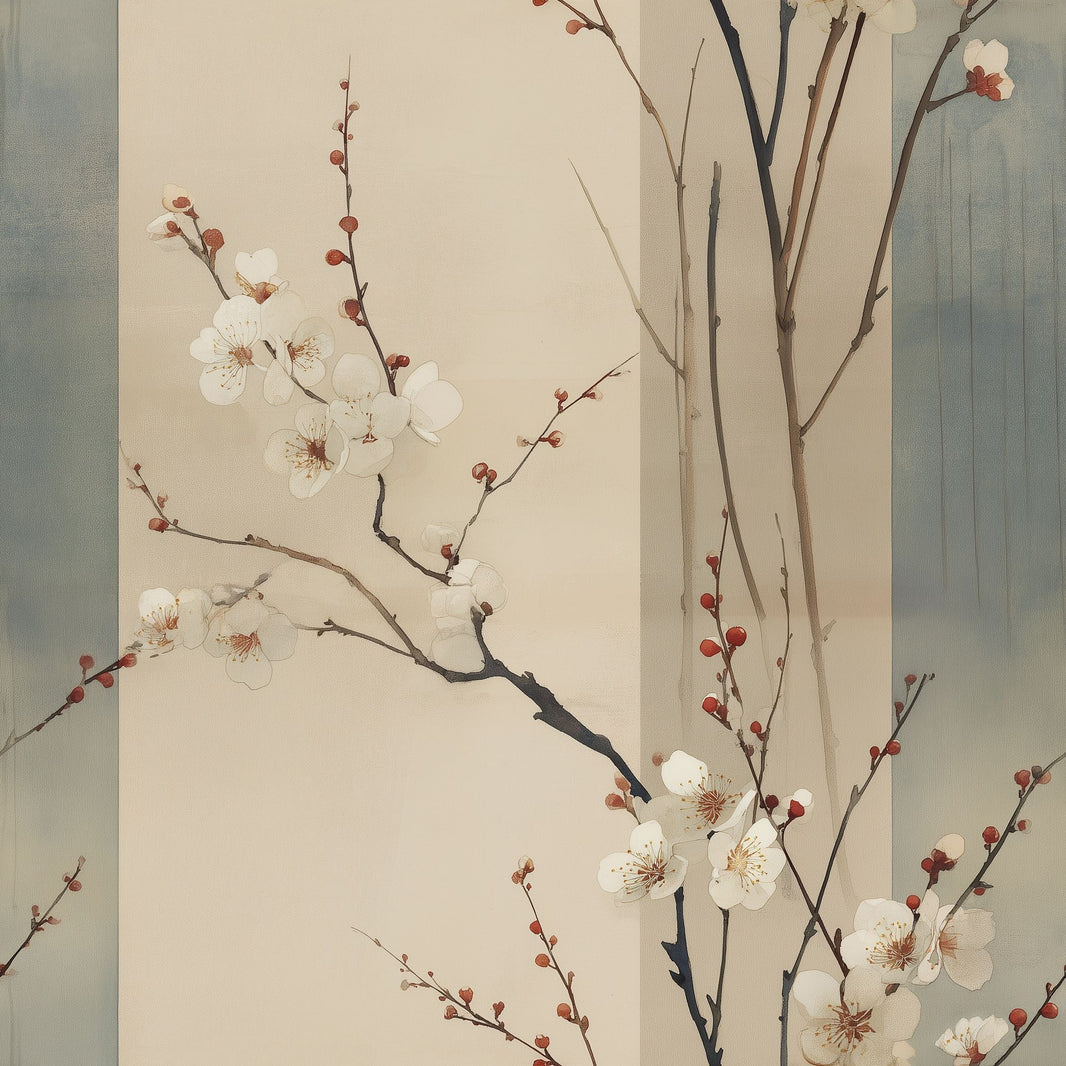 Floral Branches Wallpaper White Blossoms Removable Watercolor Wash Wall Double Roll pattern artwork