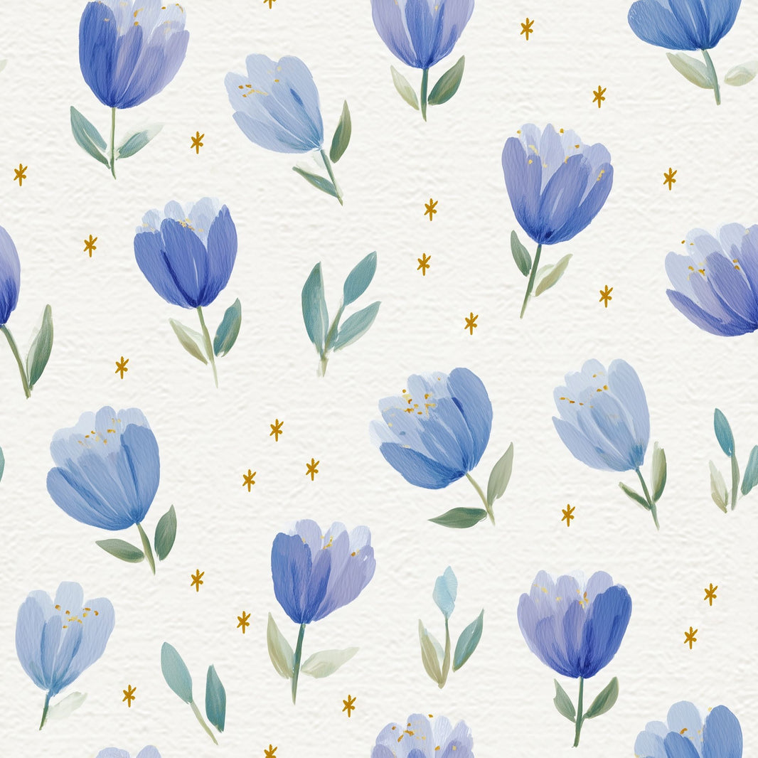 Blue Floral Wallpaper Tulip Pattern Removable Watercolor Flowers Wall Double Roll pattern artwork