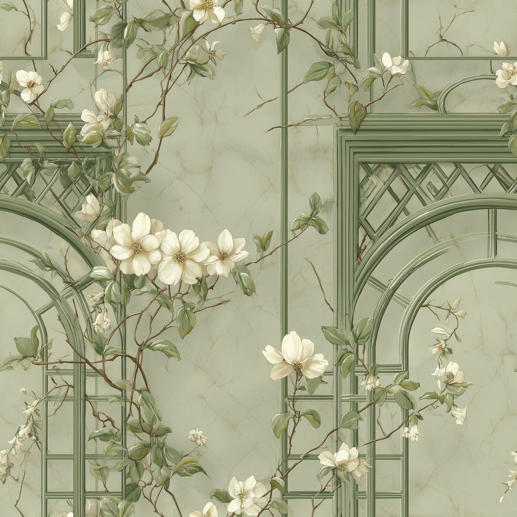 Muted Green Wallpaper Botanical Removable Floral Wall Double Roll pattern artwork