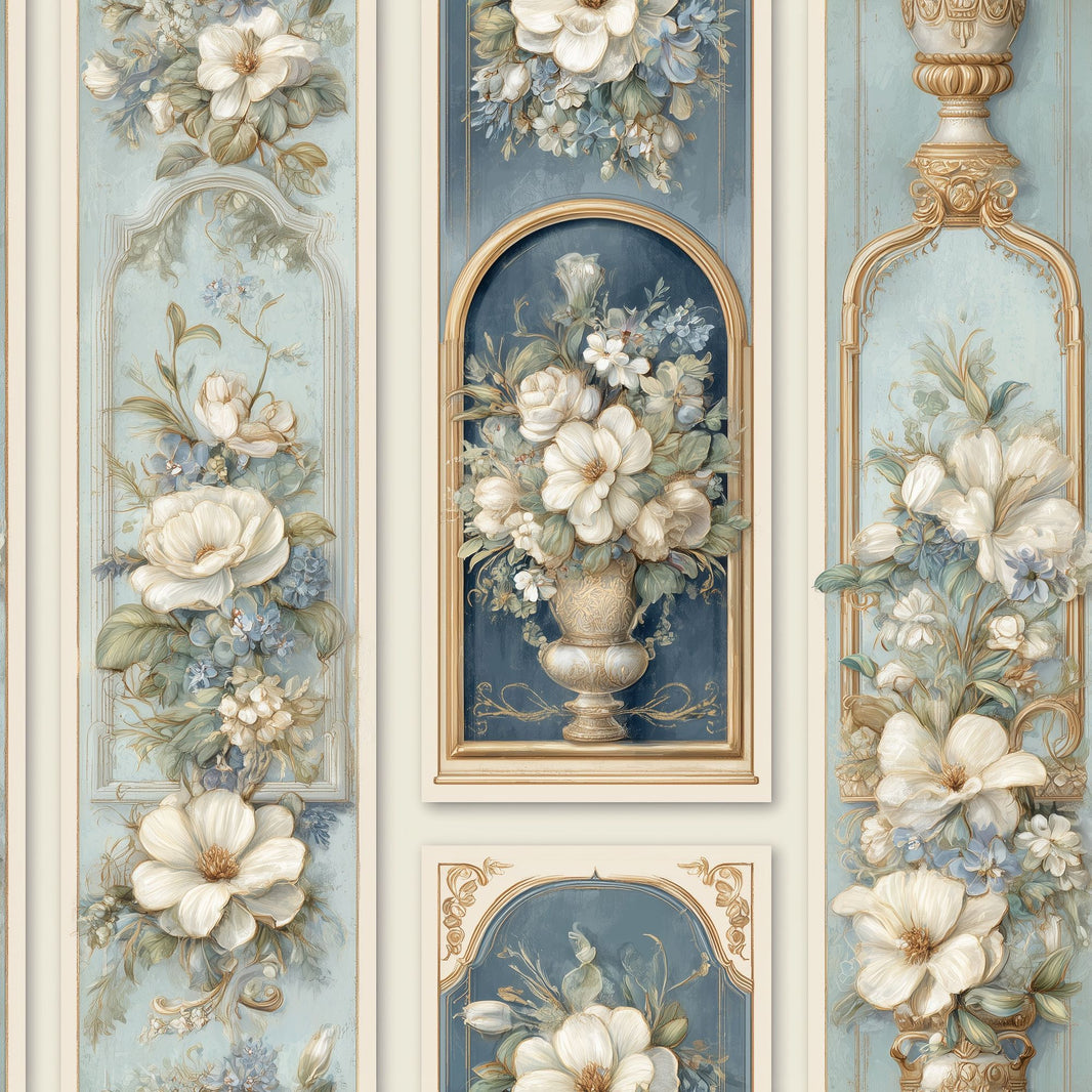 Muted Green Wallpaper Vintage Floral Decorative Mural pattern artwork