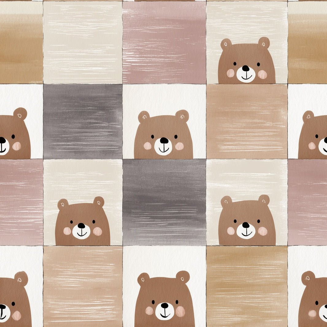 Checkered Wallpaper Cute Bear Nursery Decorative Mural pattern artwork