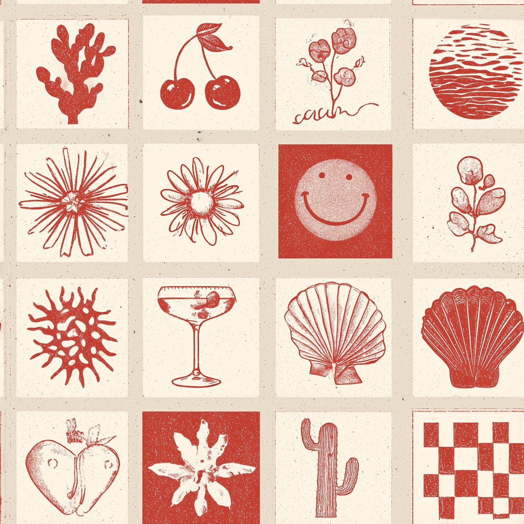 Tile Grid Wallpaper Screenprint Botanical Icons Removable Wall Decor pattern artwork