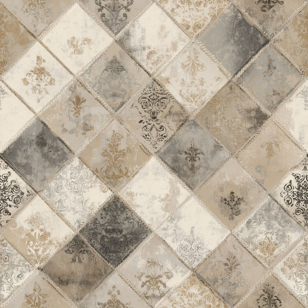 Vintage Damask Wallpaper Diagonal Diamond Tiles Distressed Texture Decorative Mural pattern artwork