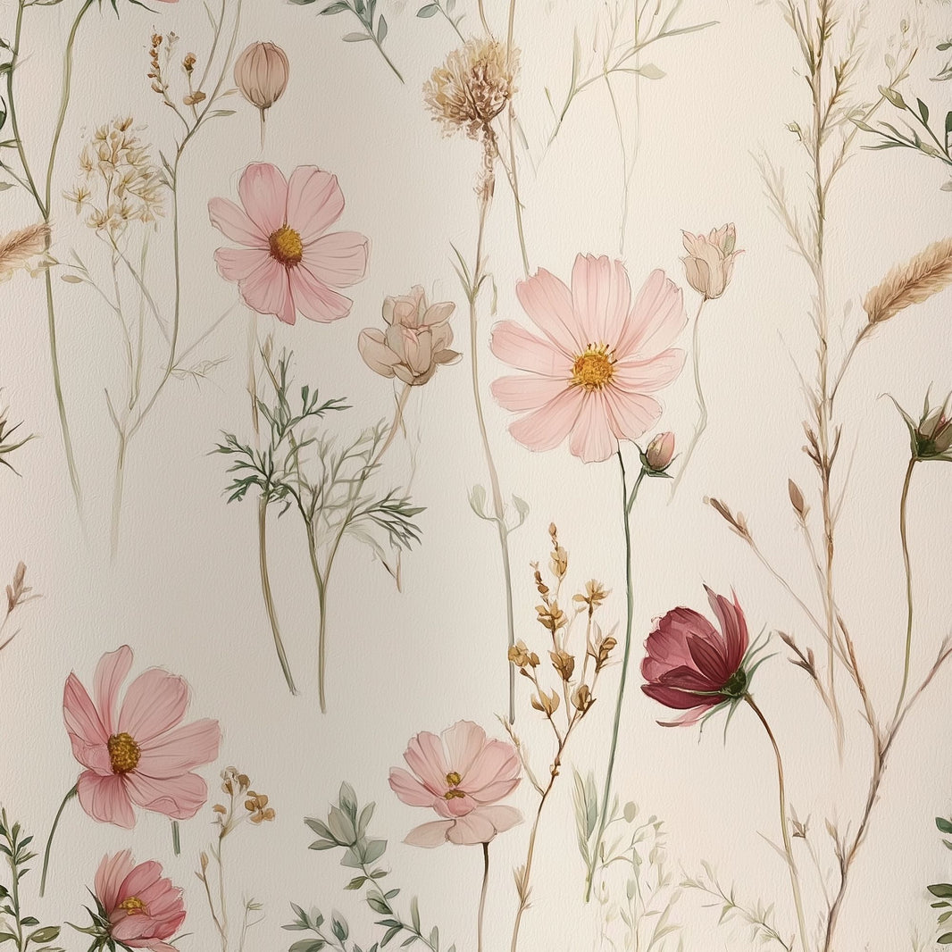 Watercolor Floral Wallpaper Wildflower Meadow Cosmos Flowers Decorative Mural pattern artwork